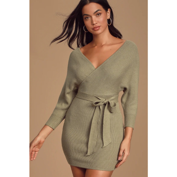 Lulu's Modena Sweater Dress Sage Green Dolman Sleeve Bodycon NWT S - Picture 2 of 7